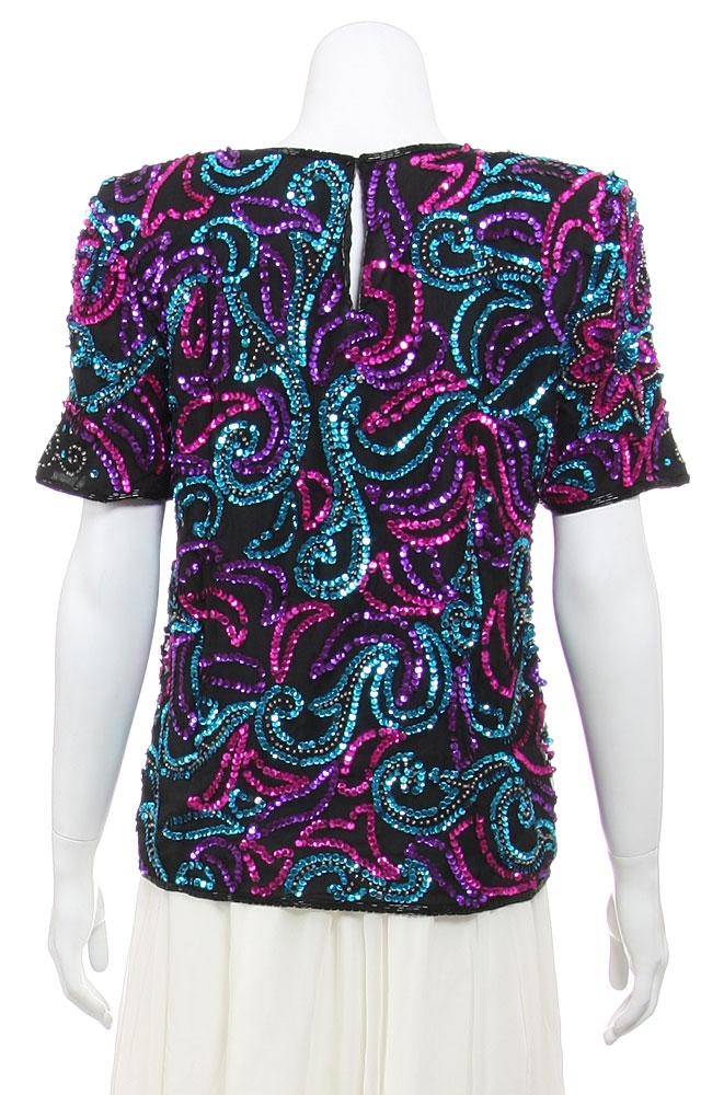 Floral Flare Hand Sequined Pull Over Top — back