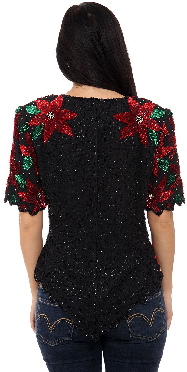Holiday Spirit Hand Beaded/Sequined Blouse — back