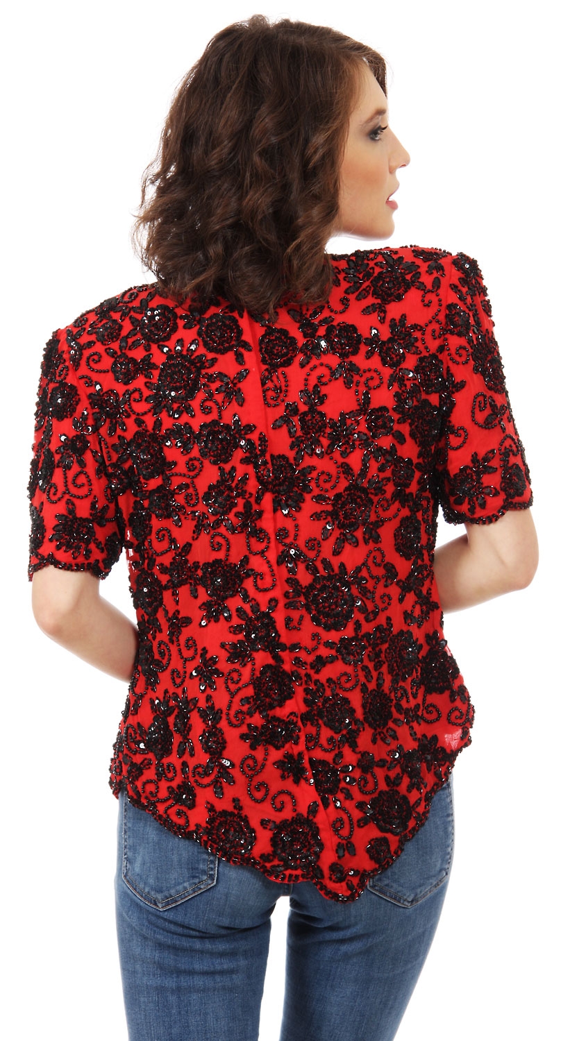 Fully Flowered Hand Beaded/Sequin Blouse — back