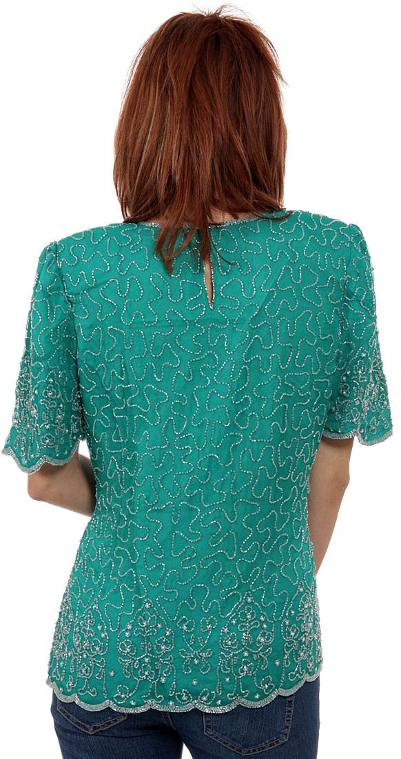 Fully Beaded Blouse with Decorative Hem and Sleeve — back