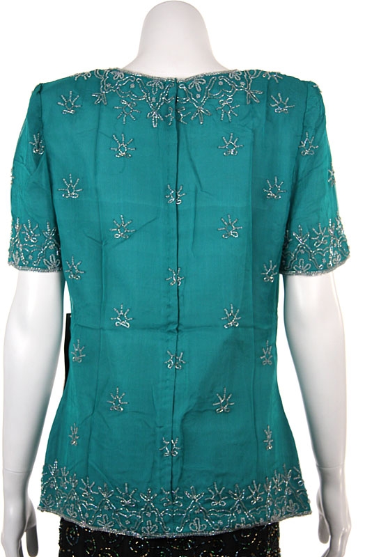 Decorative Bordered Beaded Blouse — back in Jade Green