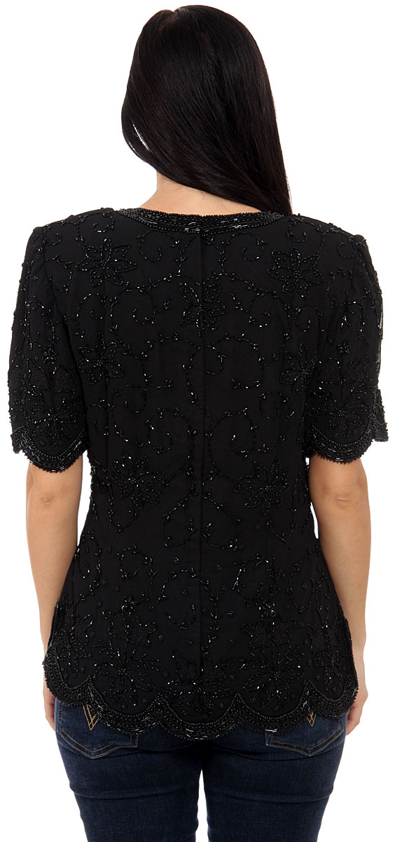 Scatter Floral Design Hand Beaded Blouse — back