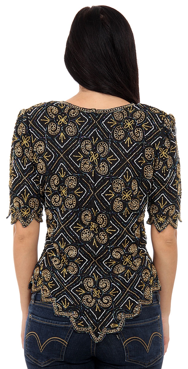 Elaborated Mosaic Detail Hand Beaded/Sequined Blouse — back