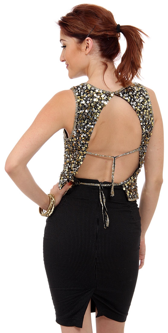 Sleevless Sequined Blouse with Knot Back — back