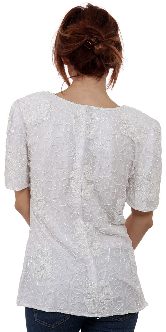 Artistic Beading Round Neck Half Sleeves Blouse — back