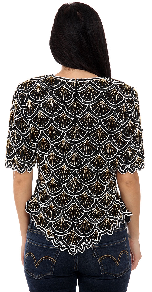 Upside Down Fans Design Hand Beaded/Sequin Blouse — back