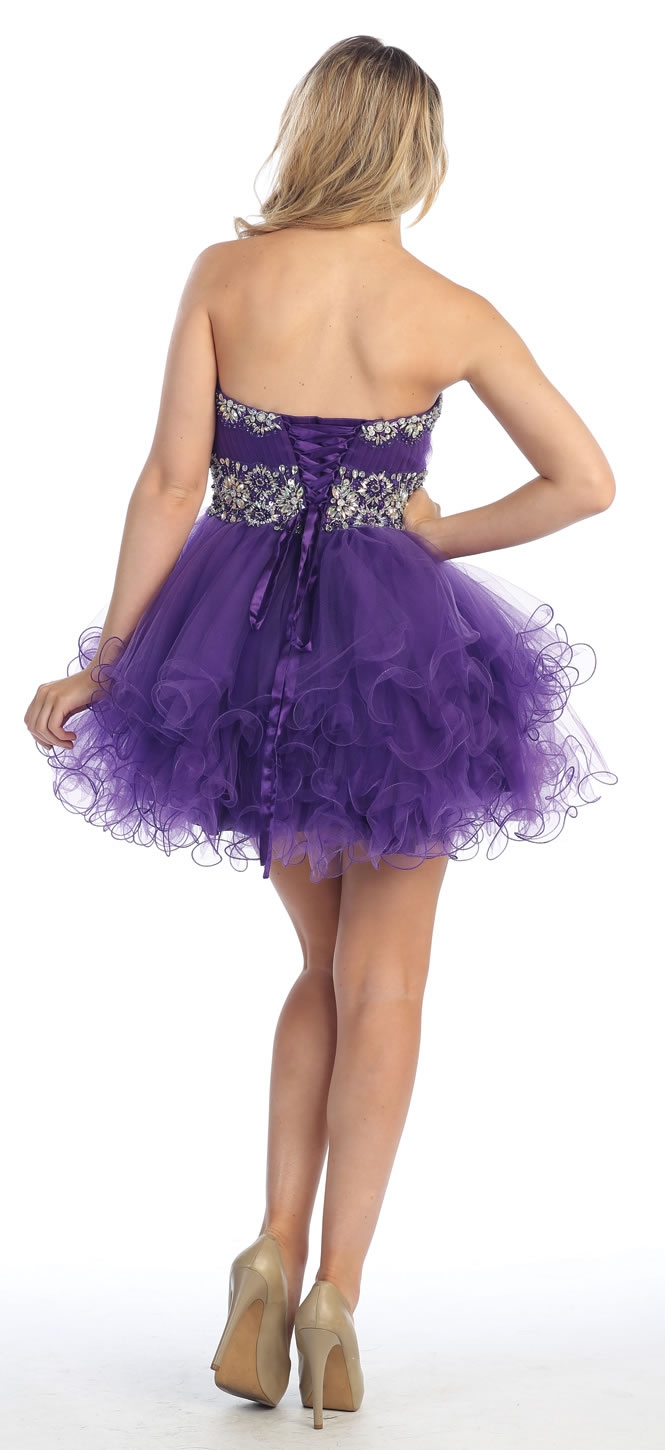 Strapless Beaded Mesh Short Prom Party Dress — back