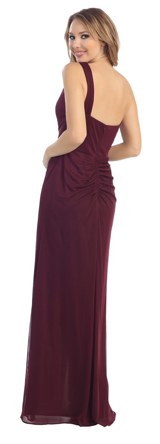 One Shoulder Beaded Flower Long Formal Evening Dress — back