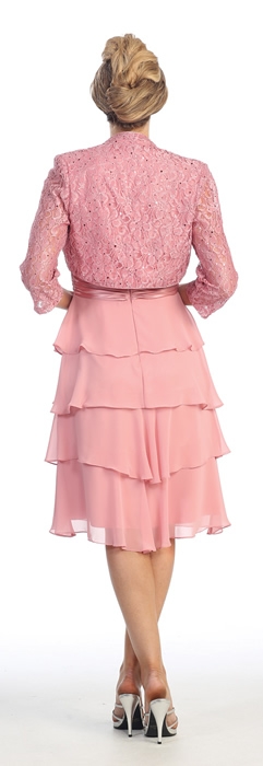 Tiered Skirt Short Formal Party Dress with Lace Jacket — back