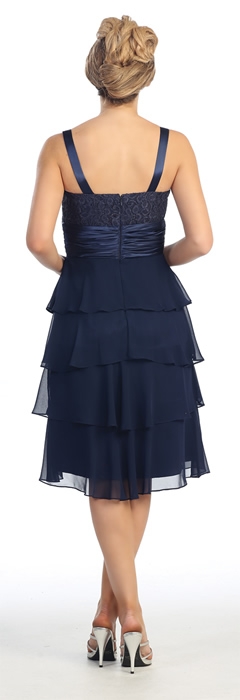 Tiered Skirt Short Formal Party Dress with Lace Jacket — back in Navy
