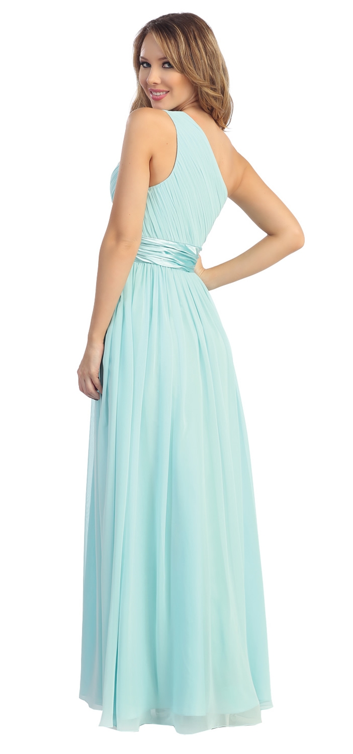 One Shoulder Floral Accent Formal Bridesmaid Dress — back