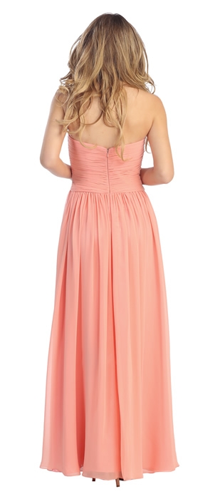Strapless Ruched Bodice Long Formal Evening Dress — back