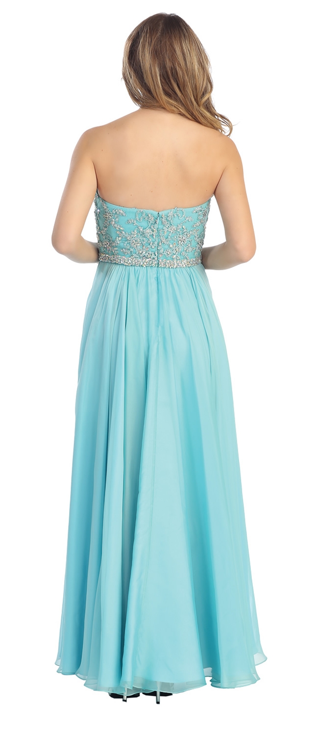 Strapless Floral Sequins Bust Long Formal Prom Dress — back