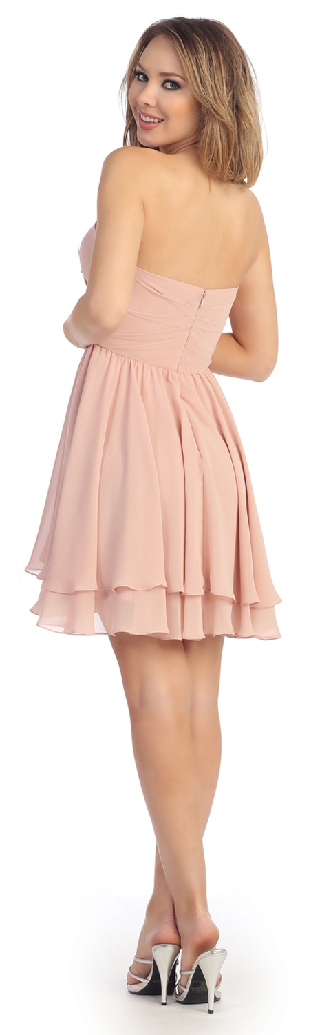 Strapless Overlap Bust Floral Accent Short Party Dress — back in Blush