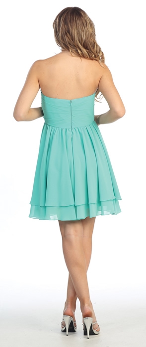 Strapless Overlap Bust Floral Accent Short Party Dress — back