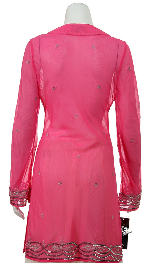 V-neck long Sheer blouse with full sleeves — back
