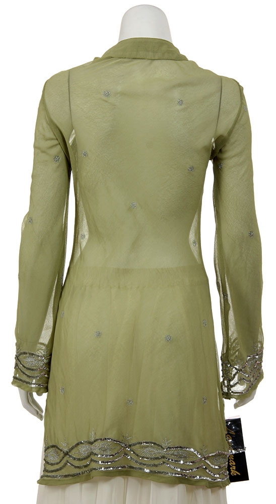 V-neck long Sheer blouse with full sleeves — back in Olive