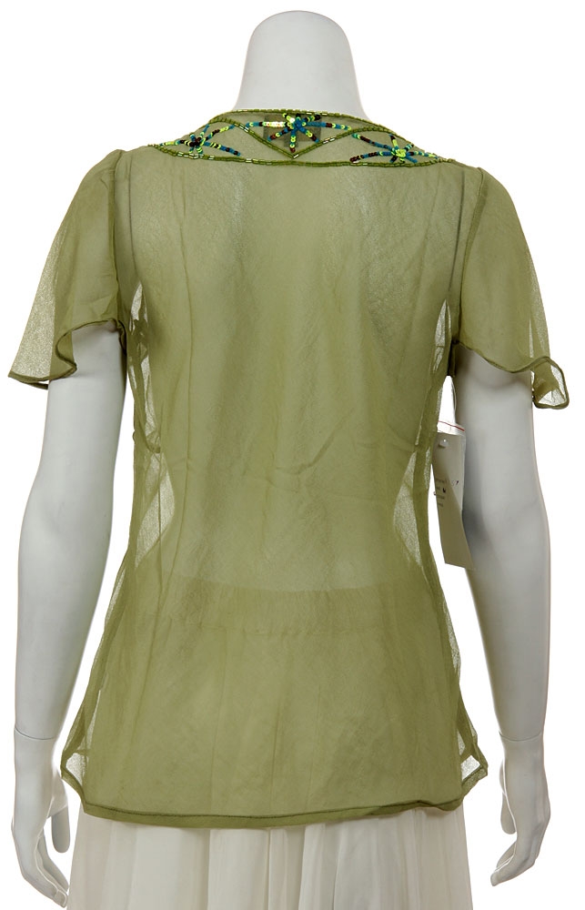 V-neck Short Sheer blouse with Sleeves — back