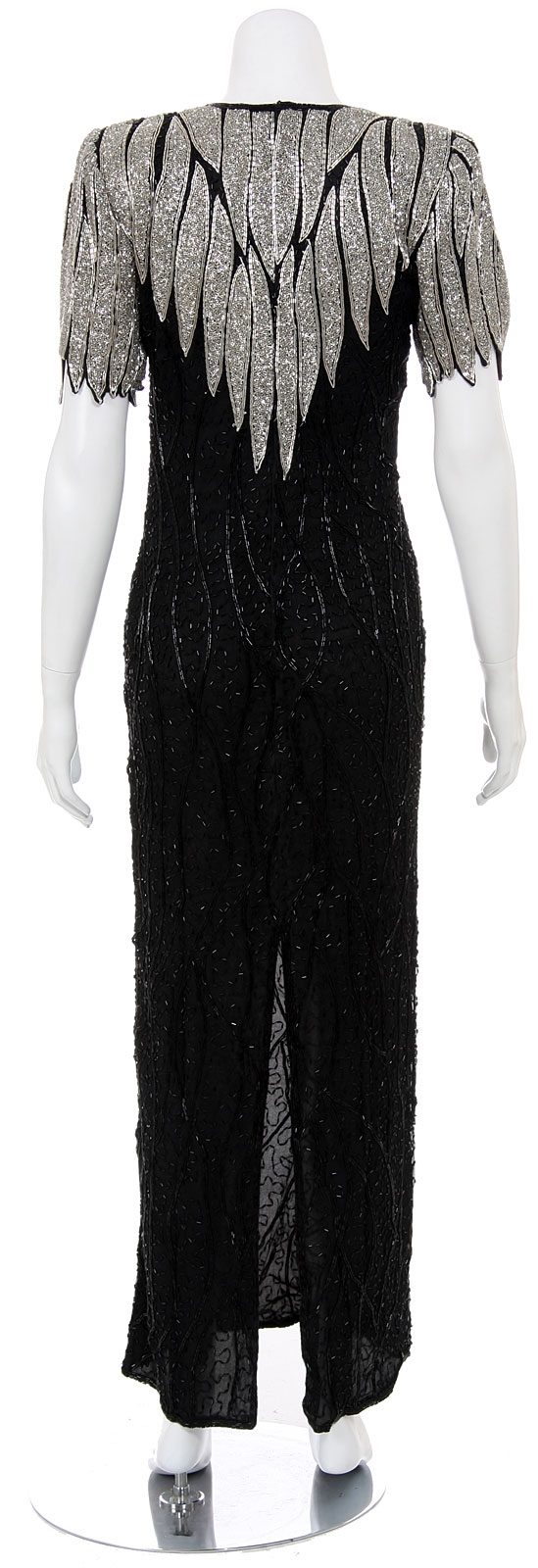 Half Sleeves Round Neck Crystal Leaves Beaded Gown — back