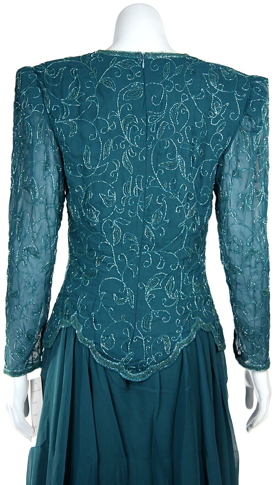 Full Sleeves Formal Evening Gown with Chiffon Skirt — back