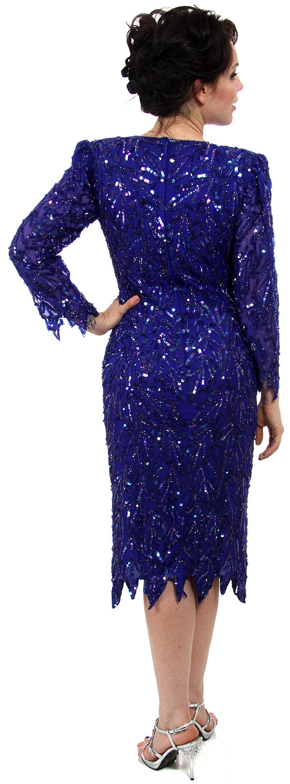 Full Sleeves Knee Length Sequined Formal Dress — back
