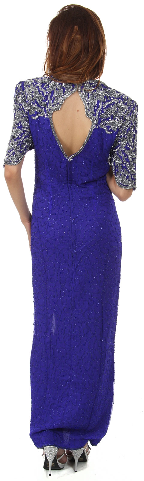 Sweetheart Neck Long Formal Beaded Gown with Keyhole Back — back