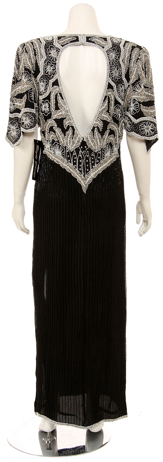 Short Sleeved Elegantly Sequined Evening Gown — back