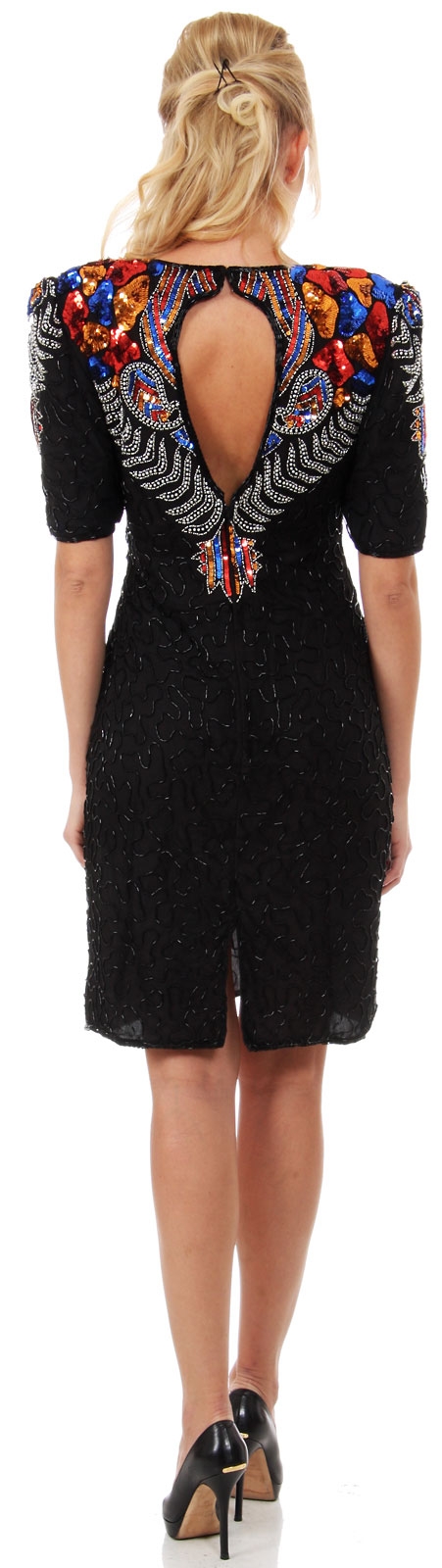 Artistic Bodice Short Formal Sequined Dress with Keyhole  — back