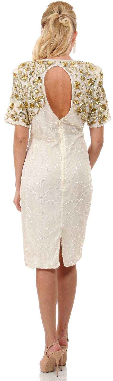 Jacket Style Sequins Knee Length Formal Beaded Dress — back