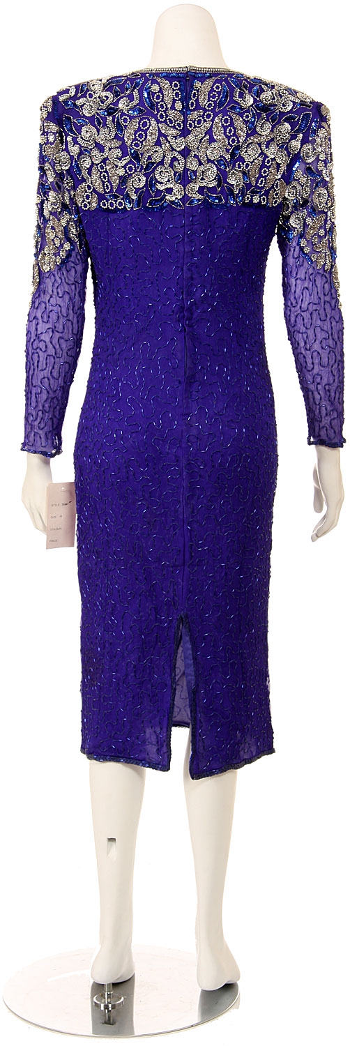 Fully Beaded Long Sleeve Cocktail Dress — back