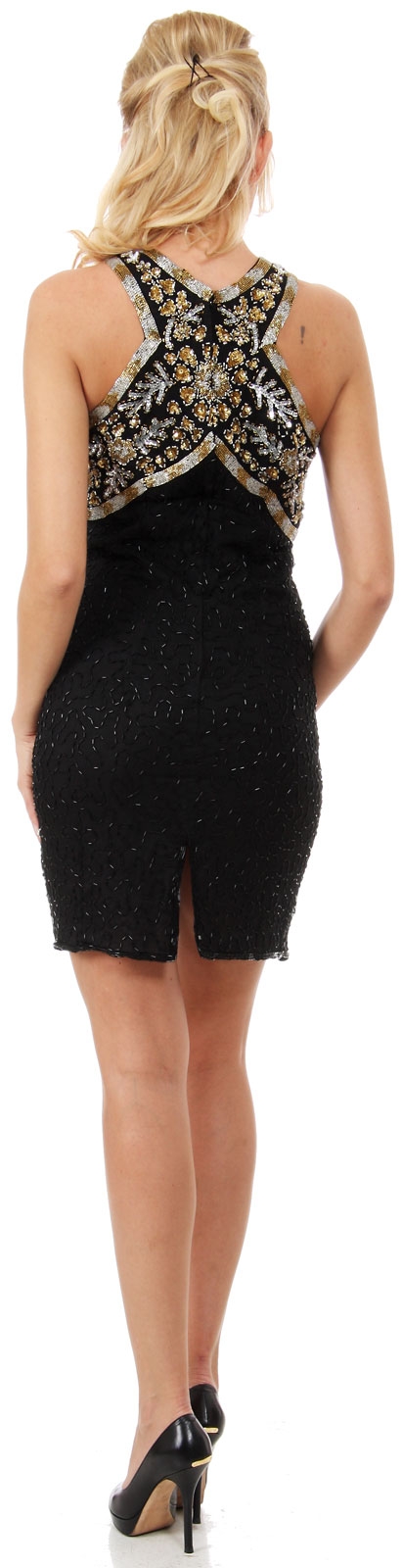 Halter Neck Floral Beaded Short Formal Party Dress — back