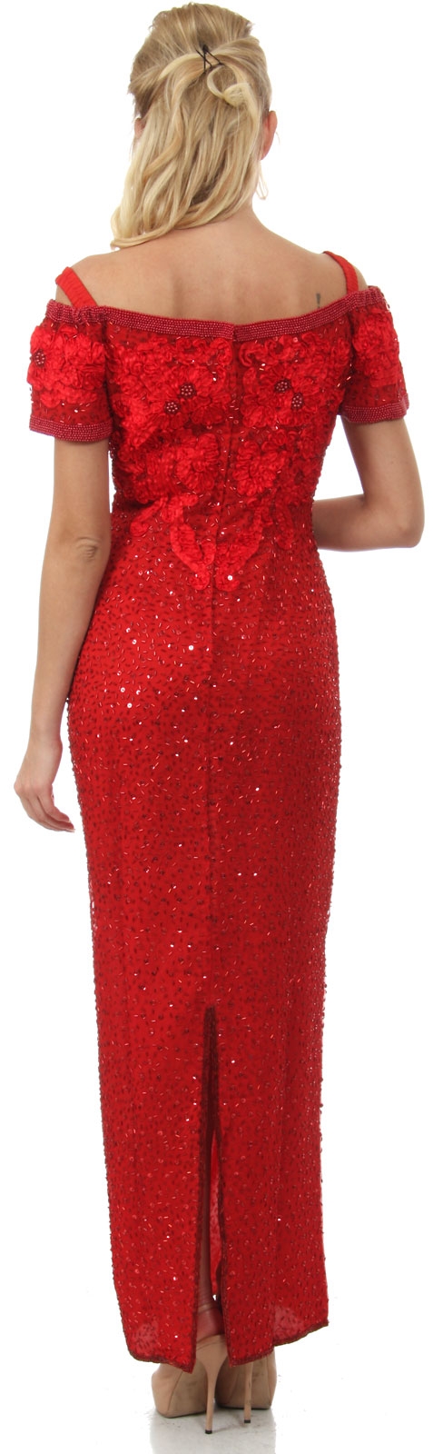 Off shoulder V-Neck Sequins & Ribbons Long Formal Dress — back