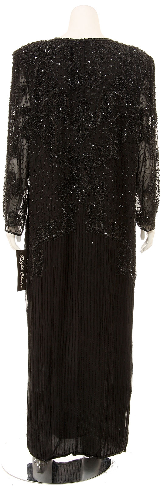 Fully Beaded Long Sleeve Evening Gown — back