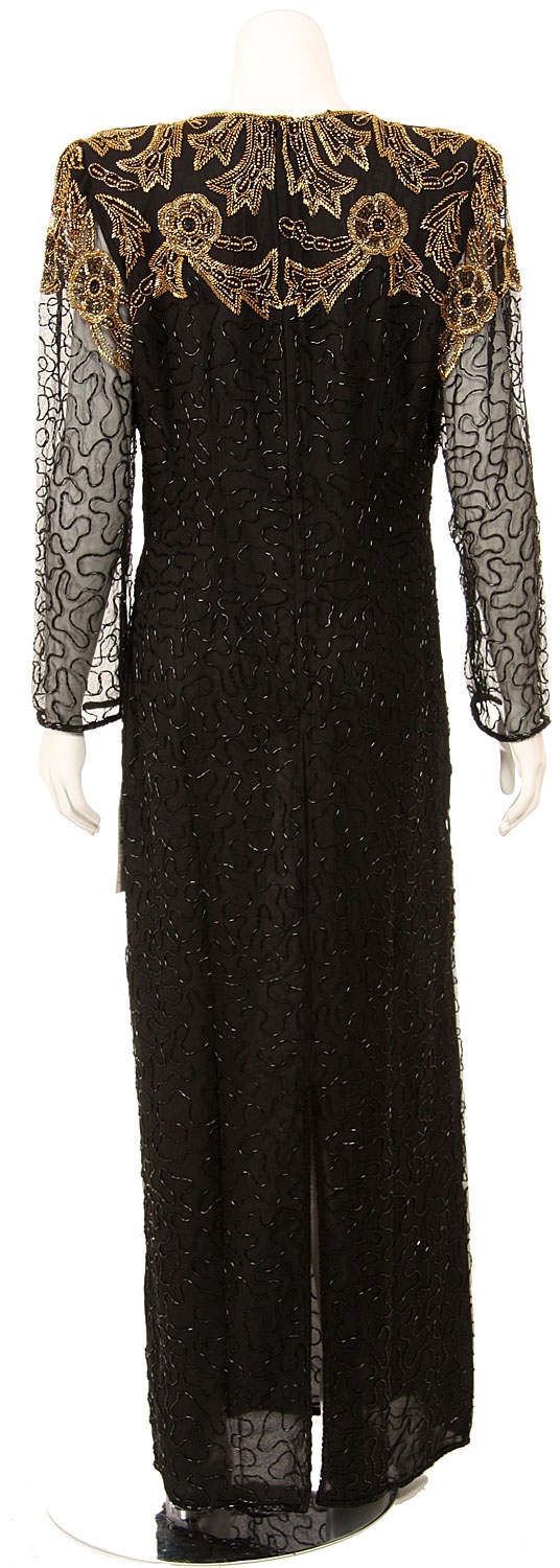 Full Length Long Sleeved Sequined Formal Dress — back