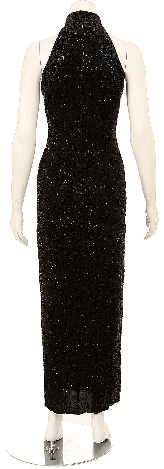 Flowered Top Hand Beaded Formal Dress — back