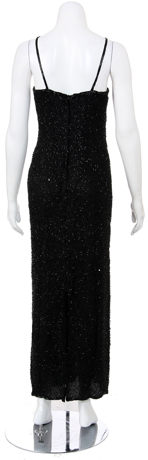 Thin Spaghetti Strapped Hand Beaded/Sequined Long Dress — back