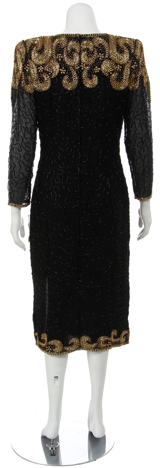 Tea Length with Front slit Formal Beaded Dress — back