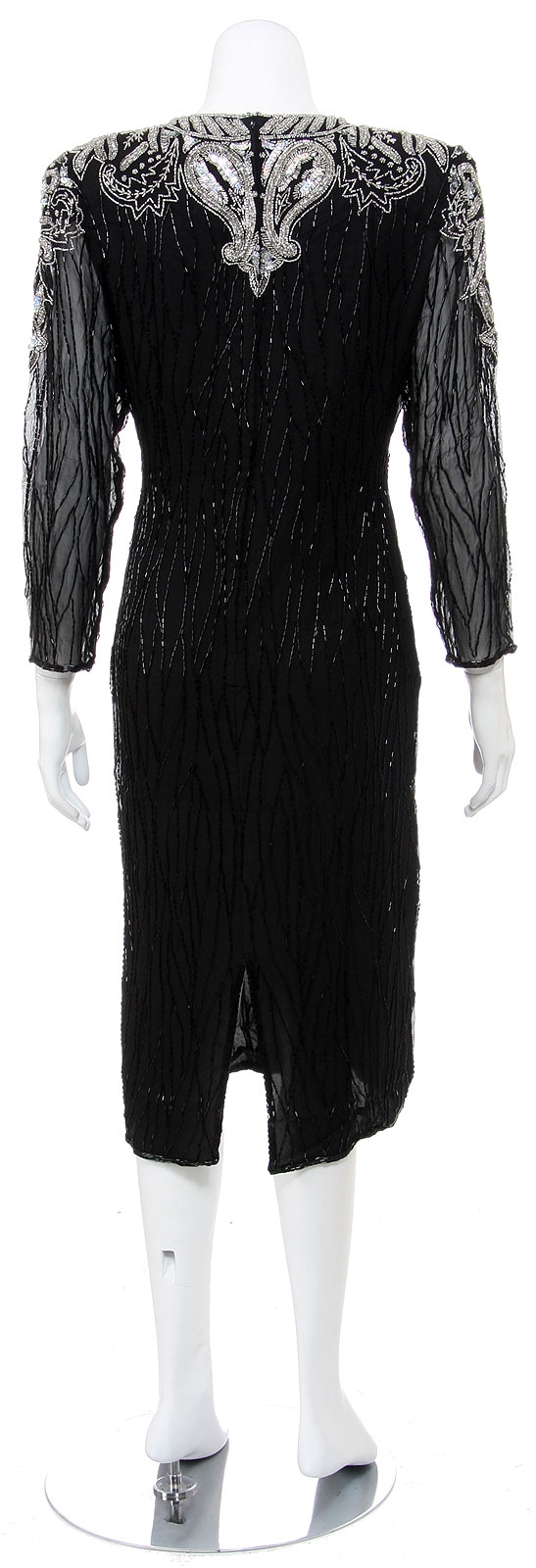 Tea Length Sequined Formal Dress with Sheer Sleees — back