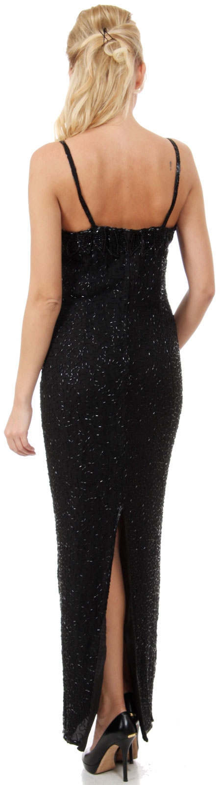 Spaghetti Straps V-Neck Long Formal Beaded Dress — back