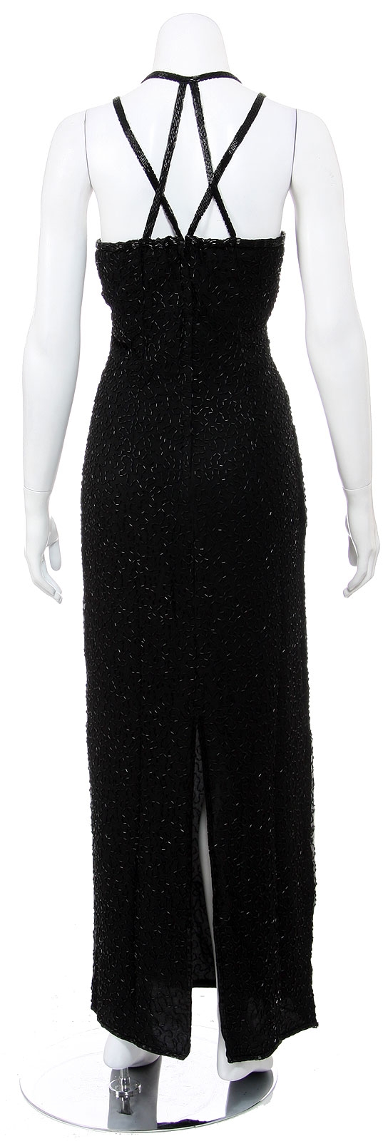 V-neck Beaded Formal Dress with Double Spaghetti Straps — back
