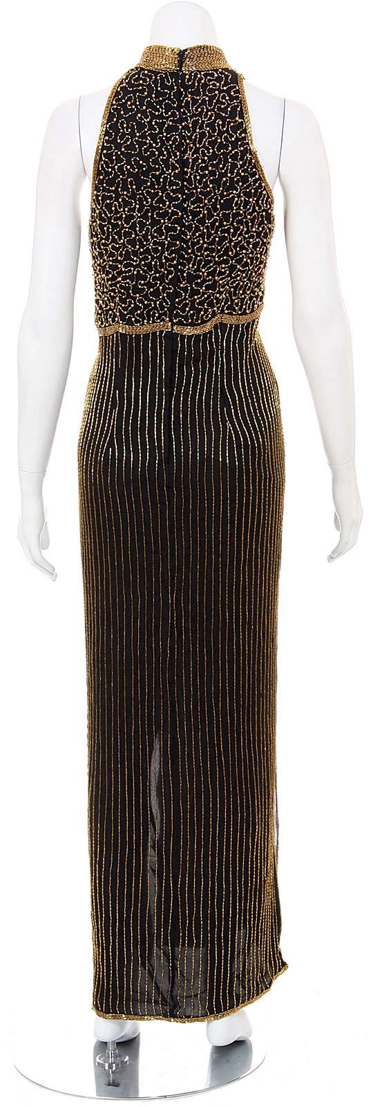 Turtle Neck Golden Spear Beaded Formal Gown — back