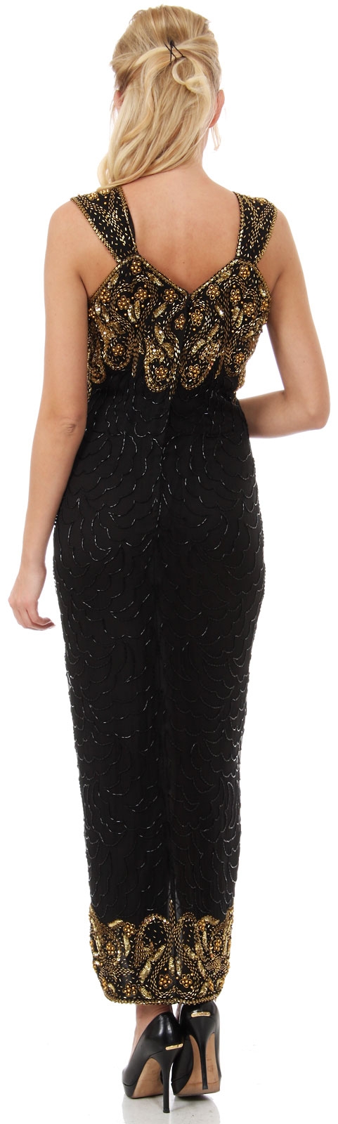 Elegant Floral Beaded Tea Length Formal Cocktail Dress — back