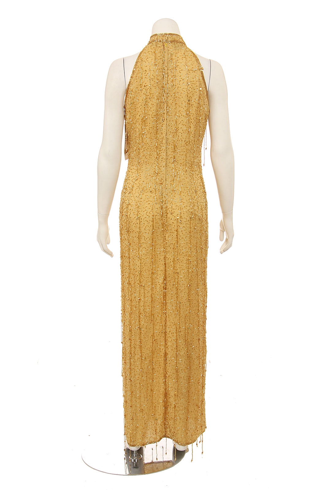 Hanging Tassles Turtle-Neck Evening Gown — back