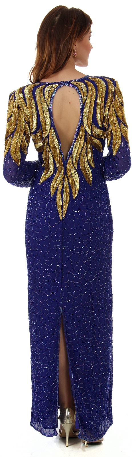 Full Sleeves Sequined Formal Gown with Keyhole Back — back