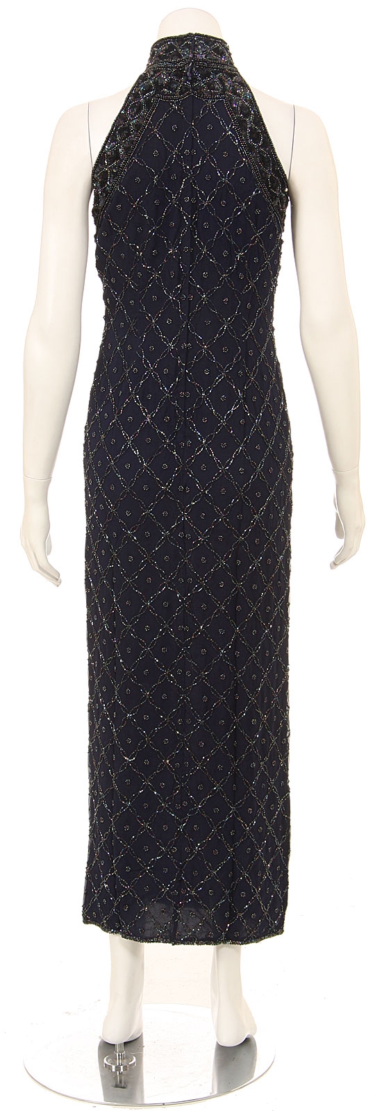 Turtle Neck Beaded Bodice Sequined Formal Dress — back