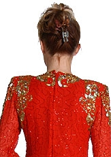 Full Sleeves Medium Length Sequined Cocktail Dress — back in Red/Gold