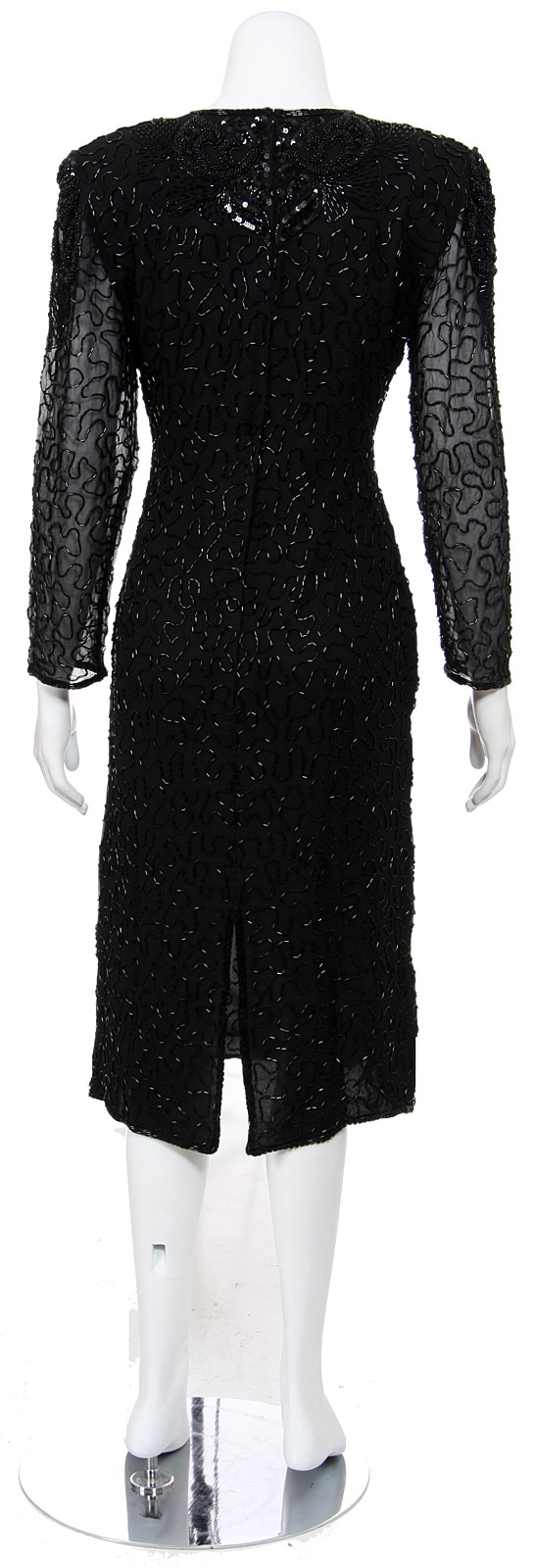 Knee Length Full Sleeves Beaded Tea Length Formal Dress — back