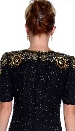 Short Sleeved Handbeaded Short Evening Dress — back in Black/Gold