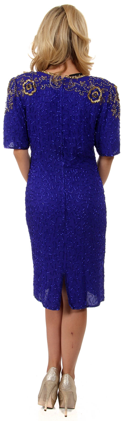 Short Sleeved Handbeaded Short Evening Dress — back
