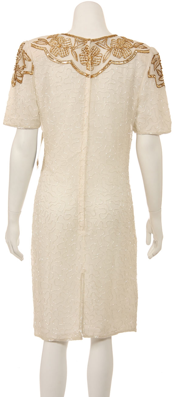 Flower Sequin Pattern Half Sleeves Knee Length BeadedDress — back